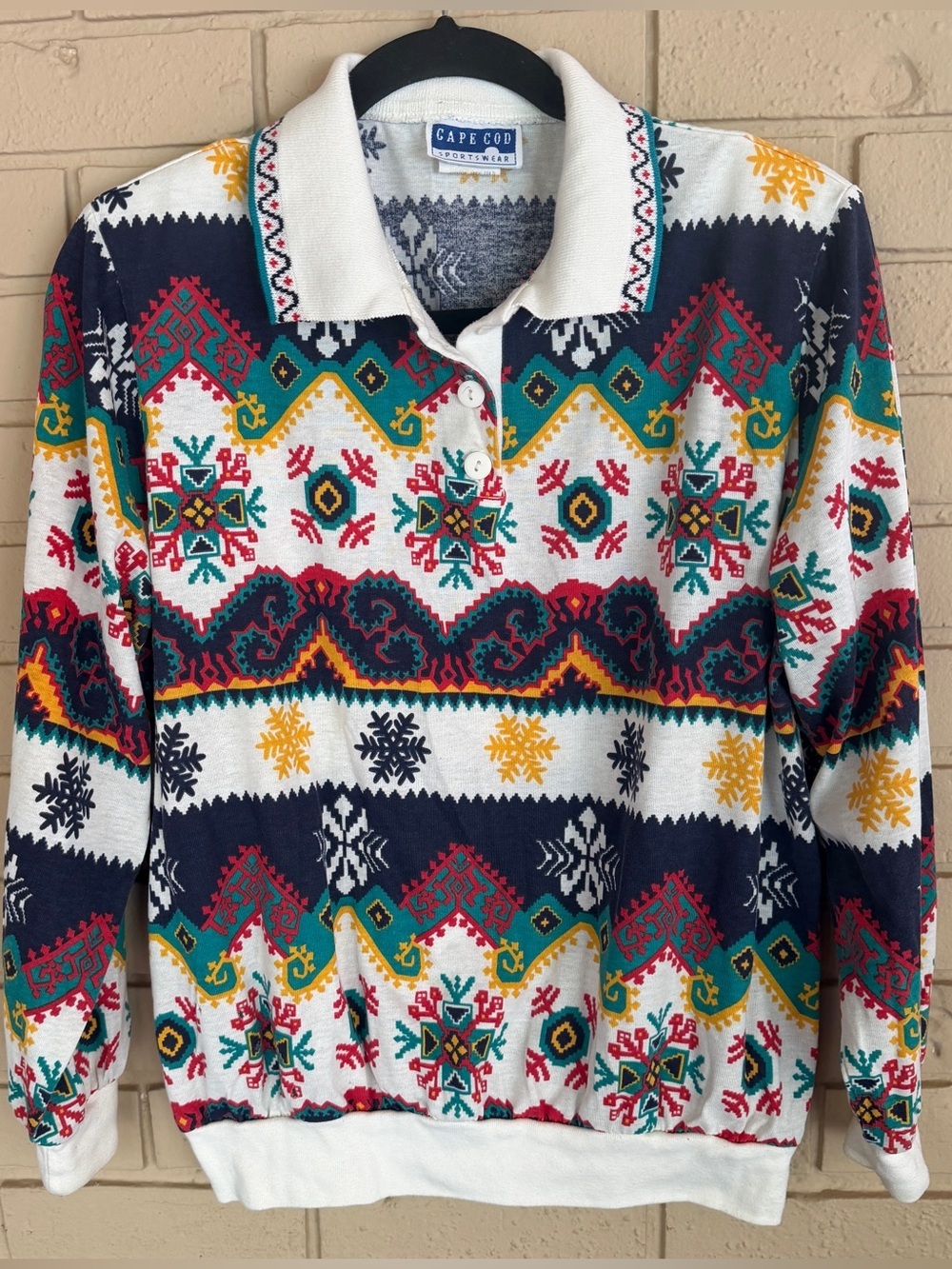 Vintage 80s Cape Cod Sportswear Polo Shirt Women's M Long Sleeve Preppy Tribal